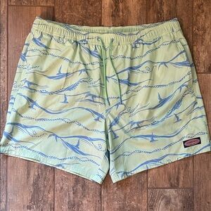 Vineyard Vines Light Green Swim Trunks with Blue Pattern